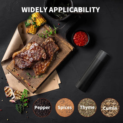 WhiteRhino Professional Grade Pepper Mill, 430 Stainless Steel Blade Premium Hand Metal Pepper Grinder Heavy Duty,Refillable Aluminum Manual Pepper Mill with Adjustable Coarseness-Black - PuriLite
