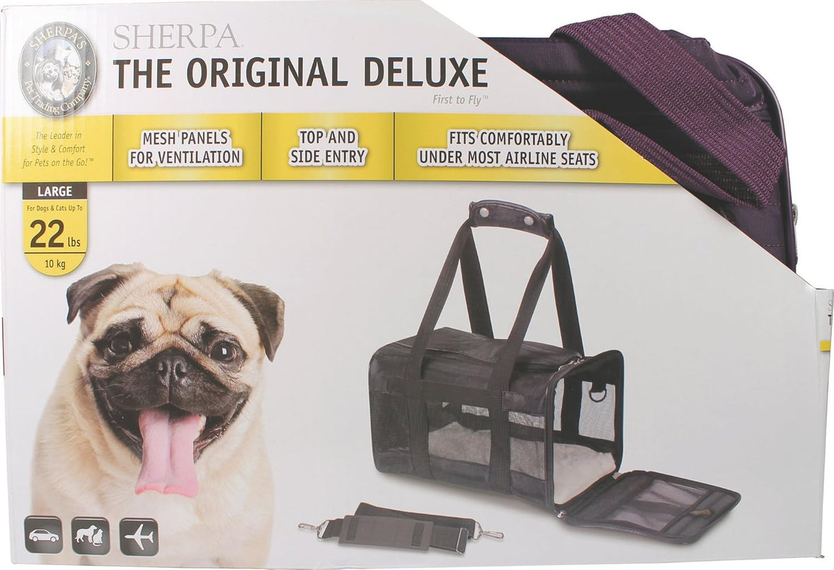 Sherpa Original Deluxe Travel Bag Pet Carrier, Airline Approved & Guaranteed-On-Board - Mesh Panels & Spring Frame, Locking Safety Zippers, Machine Washable Liner - Charcoal Gray, Medium - PuriLite