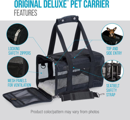 Sherpa Original Deluxe Travel Bag Pet Carrier, Airline Approved & Guaranteed-On-Board - Mesh Panels & Spring Frame, Locking Safety Zippers, Machine Washable Liner - Charcoal Gray, Medium - PuriLite