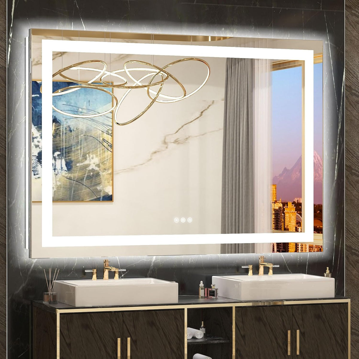 TETOTE LED Bathroom Mirror 20x28 Frontlit & Backlit Lighted Vanity Mirror Anti Fog Stepless Dimmable 3 Colors White/Warm/Natural,Double Lights,Wall-Mounted(Horizontal/Vertical) - PuriLite