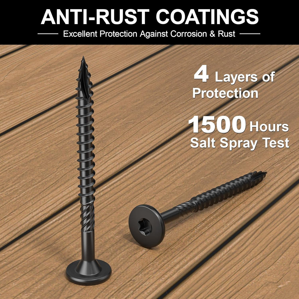 FMhotu 6 Inch Heavy-Duty Outdoor Deck Screws, 50Pcs Star Drive Decking Wood Screws, Rust Resistant Timber Screws for Timber/Log/Landscaping Wood (#14 x 6 Black - PuriLite
