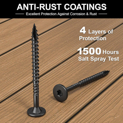 FMhotu 6 Inch Heavy-Duty Outdoor Deck Screws, 50Pcs Star Drive Decking Wood Screws, Rust Resistant Timber Screws for Timber/Log/Landscaping Wood (#14 x 6 Black - PuriLite