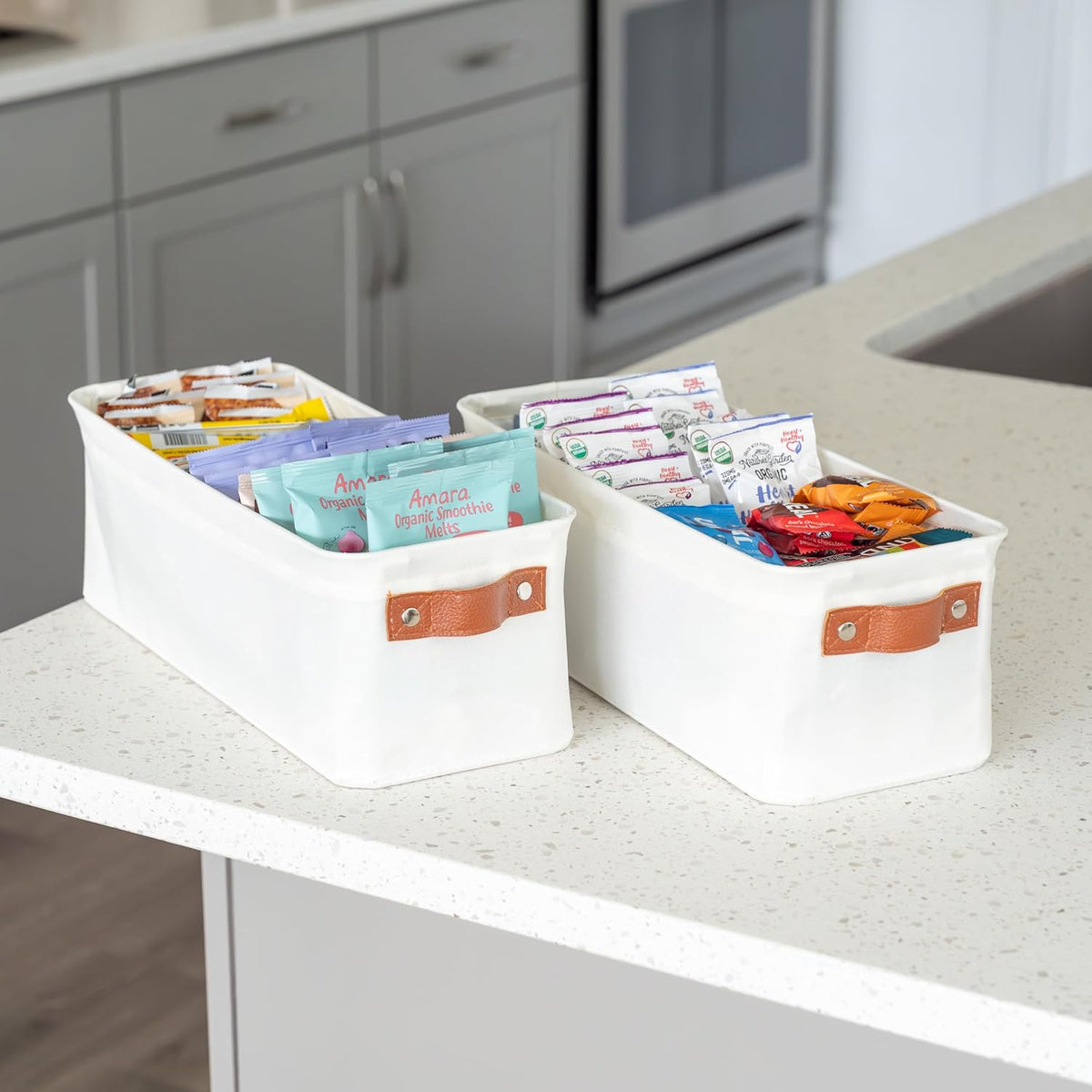 OrganiHaus Large Fabric Storage Baskets for Shelves 3 Pack, 15x11in Closet Storage Bins for Shelves, Cloth Baskets, Fabric Storage Cubes, Linen Closet Organizers, Fabric Basket, White Basket - PuriLite