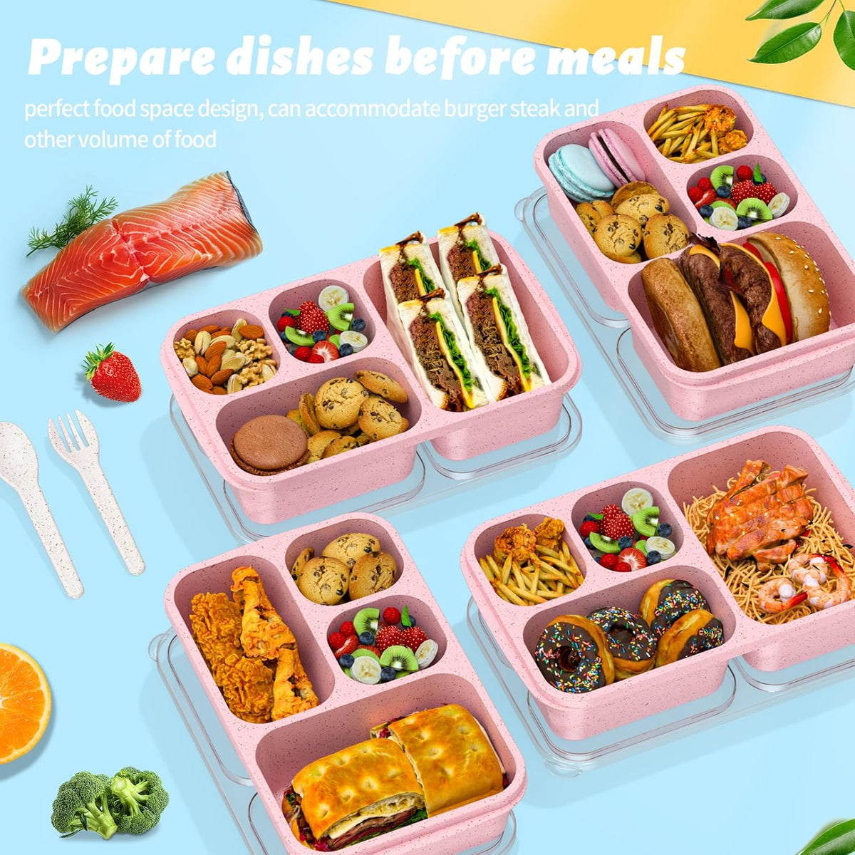 Large Capacity Bento Box for Adults, 4-Piece Set – Stackable Lunch Box with 4 Compartments, Microwave & Dishwasher Safe, Reusable Meal Prep Containers, Snack Containers for Kids & Adults (4 Colors) - PuriLite