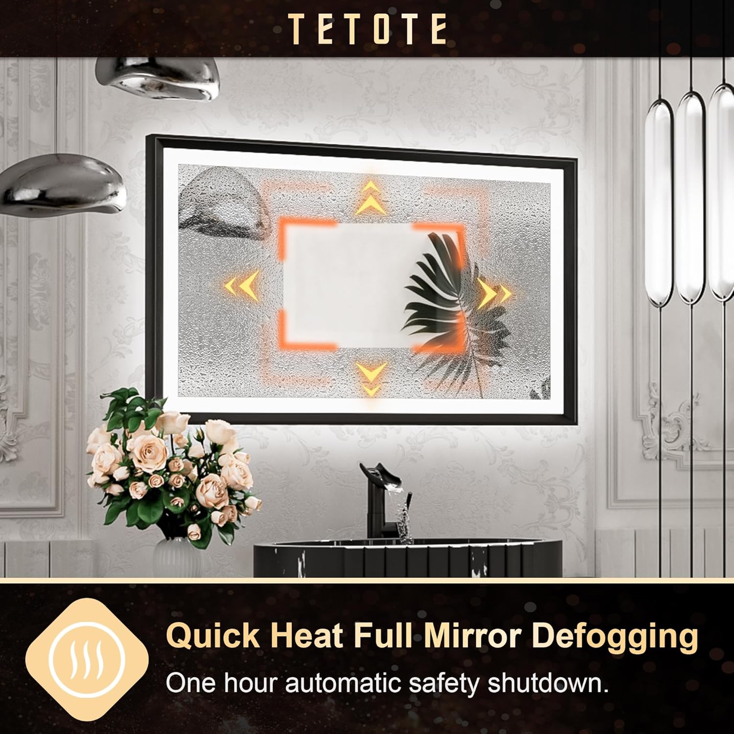 TETOTE 28x36 LED Mirror for Bathroom Black Metal Frame Frontlit & Backlit Lighted Vanity Mirror Baroque Gothic Anti Fog Stepless Dimmable White/Warm/Natural,Wall Mounted(Horizontal/Vertical) - PuriLite