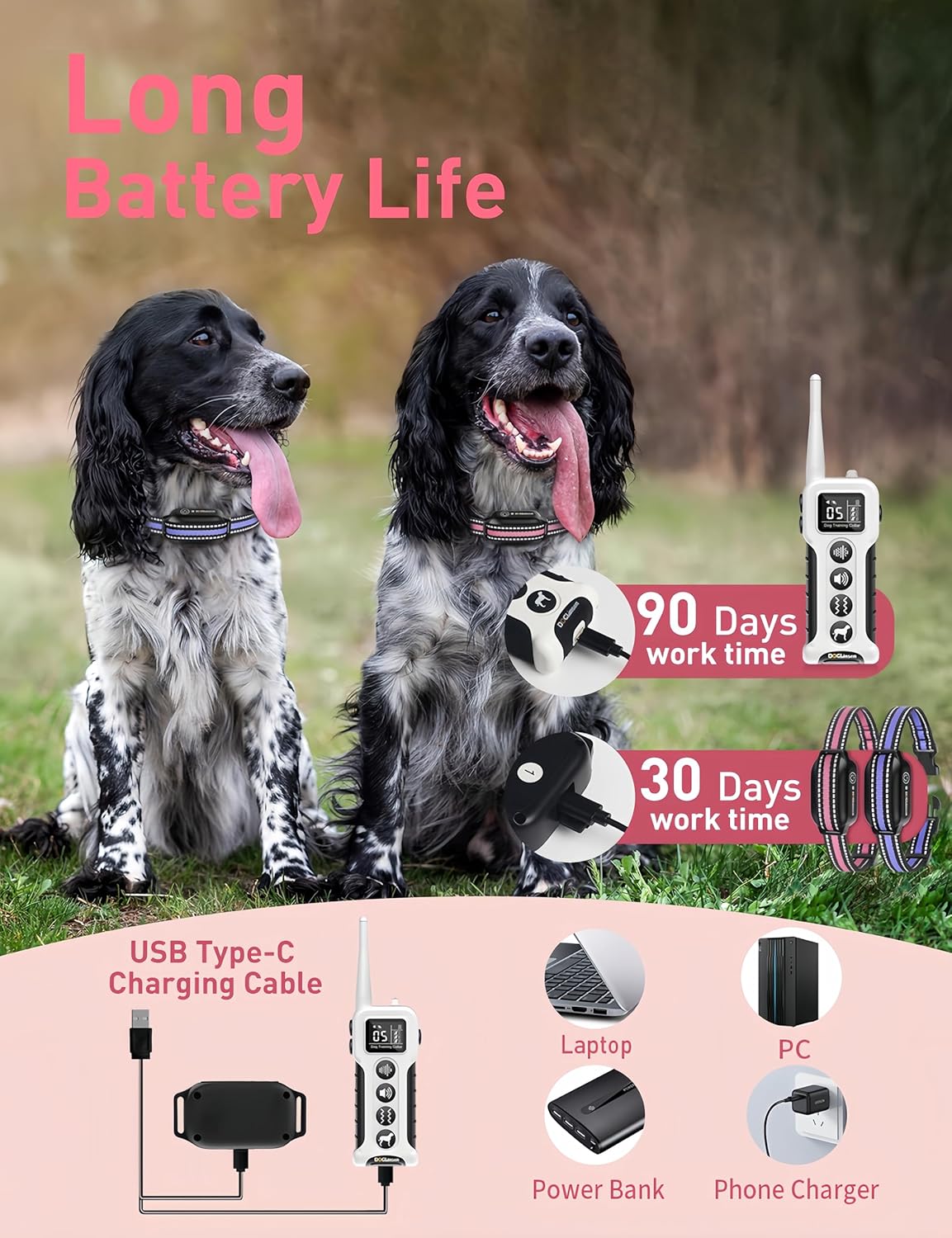 DOGLinsen No Shock Dog Training Collar with Remote 3300ft Range, Vibrating Dog Collar, Vibration Collar for Small Medium Large Dogs, 9 Style Tones and Vibration Collar - PuriLite