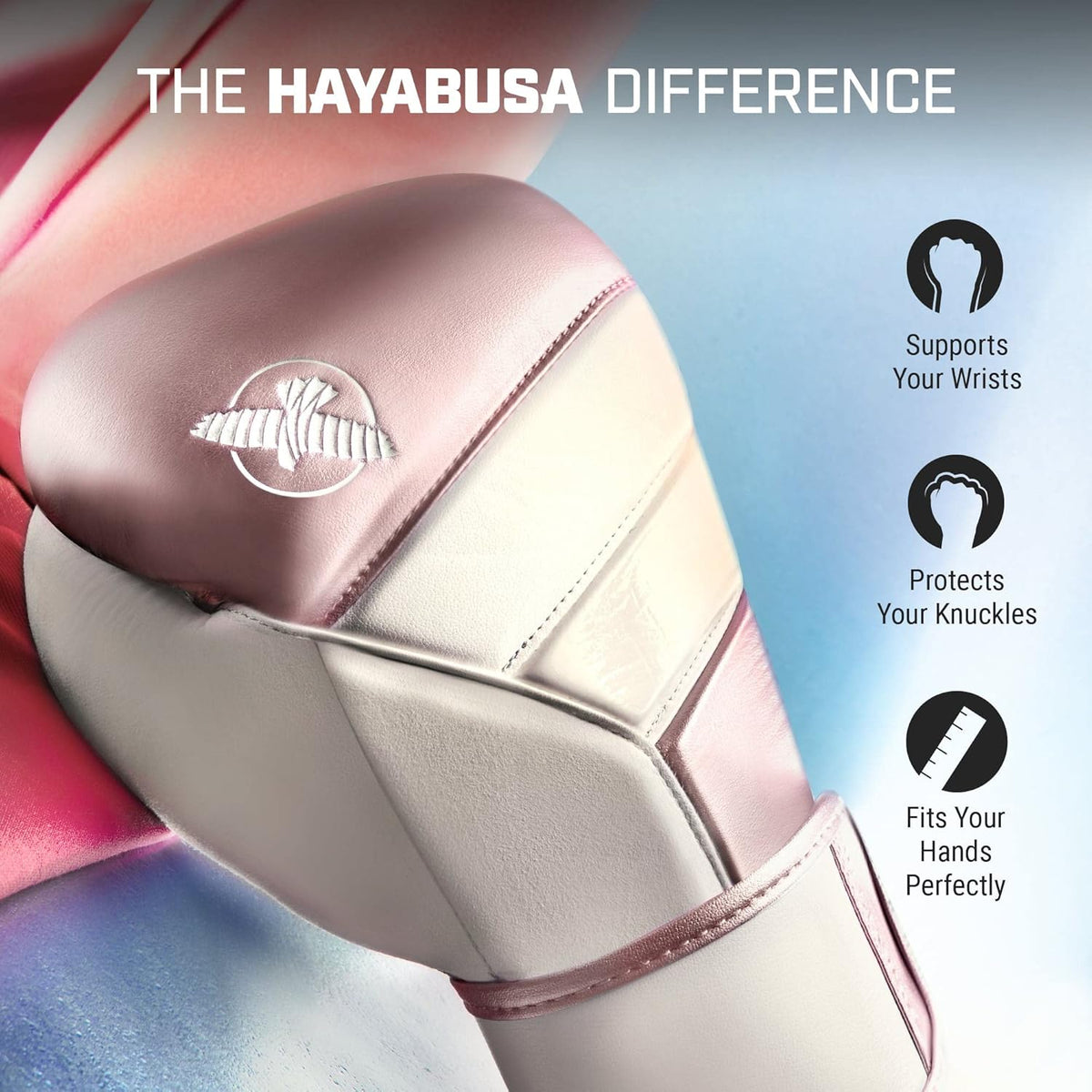 Hayabusa T3 Boxing Gloves for Men and Women Wrist and Knuckle Protection, Dual-X Hook and Loop Closure, Splinted Wrist Support, 5 Layer Foam Knuckle Padding - PuriLite
