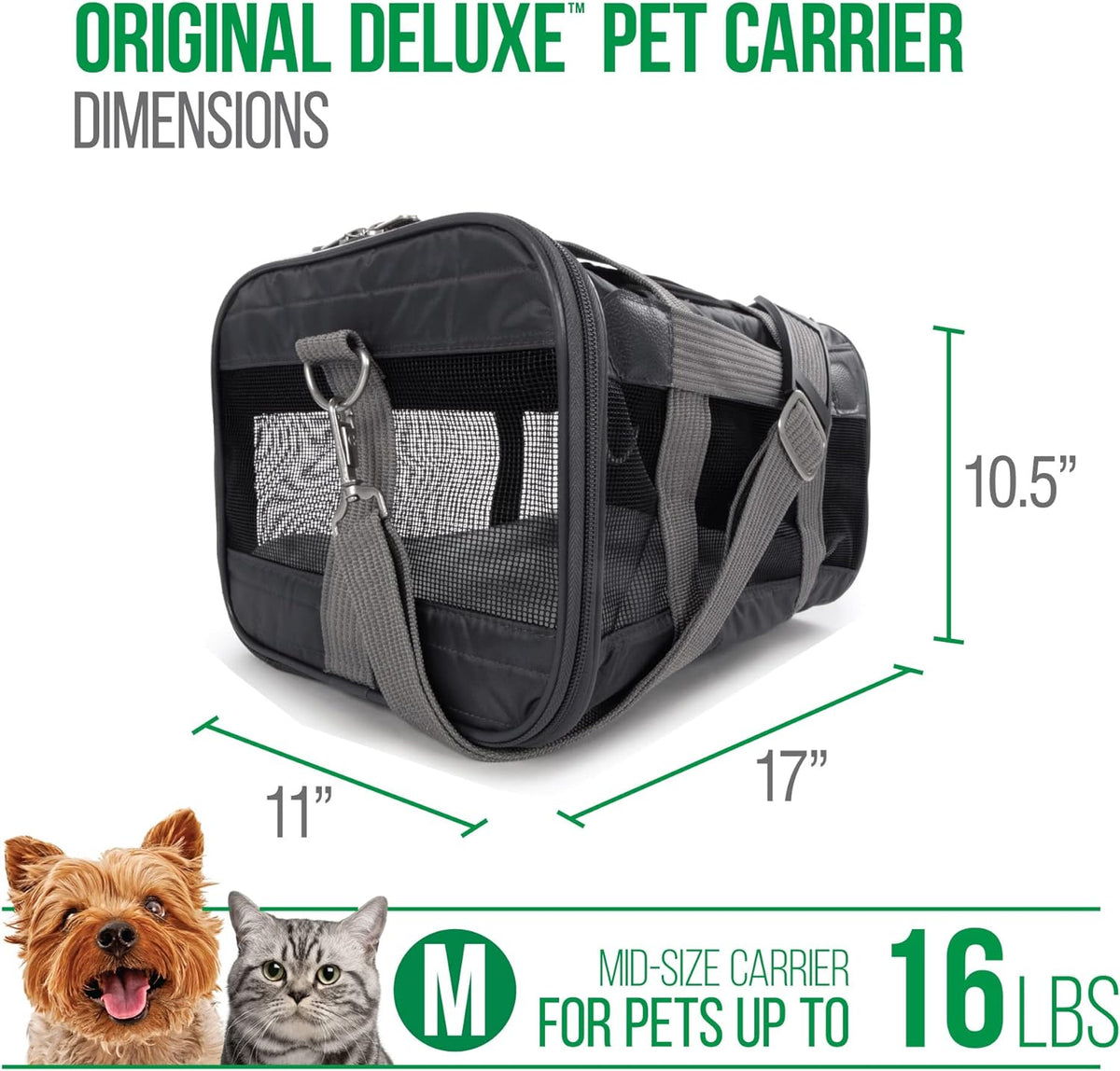 Sherpa Original Deluxe Travel Bag Pet Carrier, Airline Approved & Guaranteed-On-Board - Mesh Panels & Spring Frame, Locking Safety Zippers, Machine Washable Liner - Charcoal Gray, Medium - PuriLite