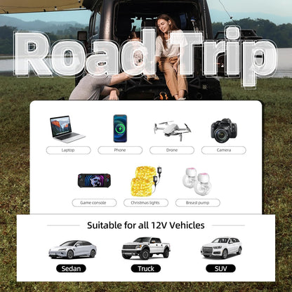 SUNWHEEL 500W Power Inverter DC 12V to 110V AC Car Inverter with 2 x 3.1A USB Ports and Dual AC Outlet, Equipped with 1 Cigarette Lighter and 2 Battery Clamps for Road Trip and Camping - PuriLite
