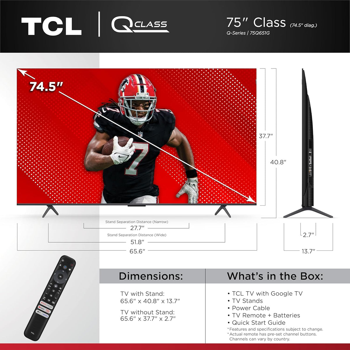 TCL 65-Inch Q65 QLED 4K UHD Smart TV with Google TV (65Q651G-CA, 2024 Model) Dolby Vision, Dolby Atmos, HDR Pro+, Game Accelerator Enhanced Gaming, Voice Remote, Works with Alexa, Streaming Television - PuriLite