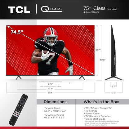 TCL 65-Inch Q65 QLED 4K UHD Smart TV with Google TV (65Q651G-CA, 2024 Model) Dolby Vision, Dolby Atmos, HDR Pro+, Game Accelerator Enhanced Gaming, Voice Remote, Works with Alexa, Streaming Television - PuriLite