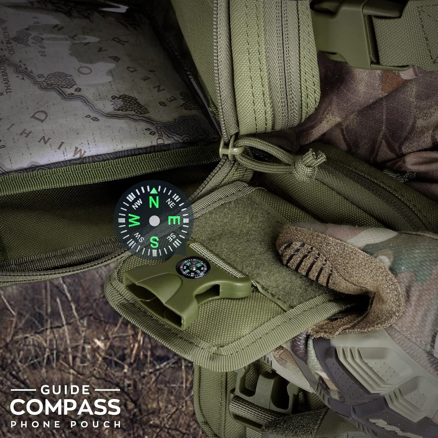WYNEX Tactical Compass Phone Pouch, Large Molle Smartphone Holster Case Double Capacity Small Utility EDC Pouch with Compass Buckle and Carabiner - PuriLite