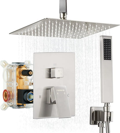 Fransiton Shower System Rain Shower System Set Ceiling Mounted, Rainfall Shower Head with Handheld, Bathroom Shower Kit (Valve Included) (8" - Wall Mount, Matte Black) - PuriLite