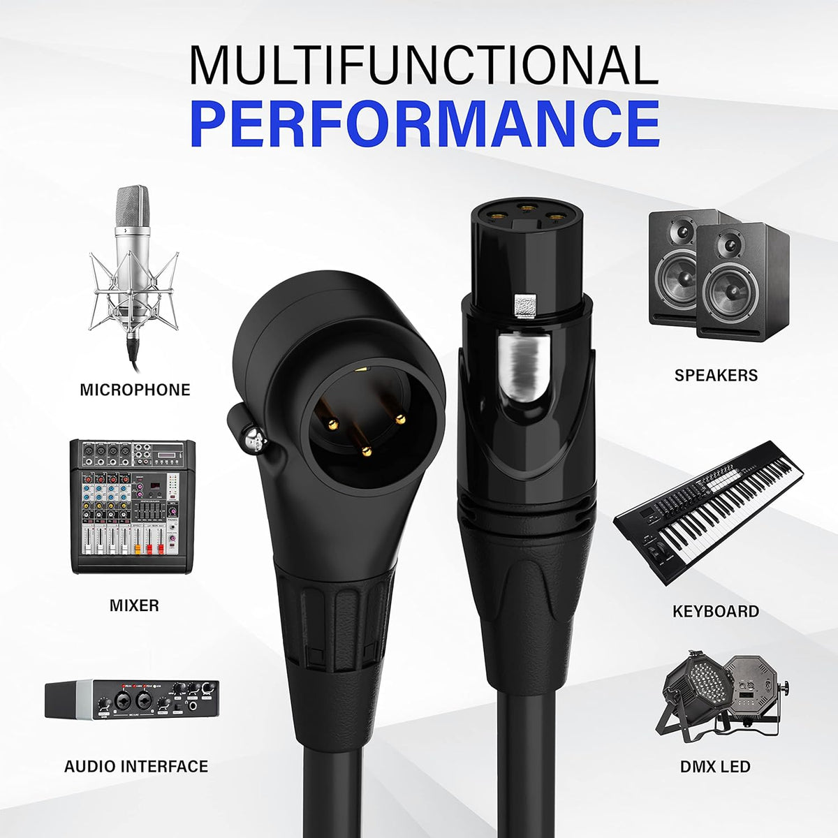 LyxPro 6 Feet XLR Microphone Cable Balanced Male to Female 3 Pin Mic Cord for Powered Speakers Audio Interface Professional Pro Audio Performance and Recording Devices - Blue - PuriLite