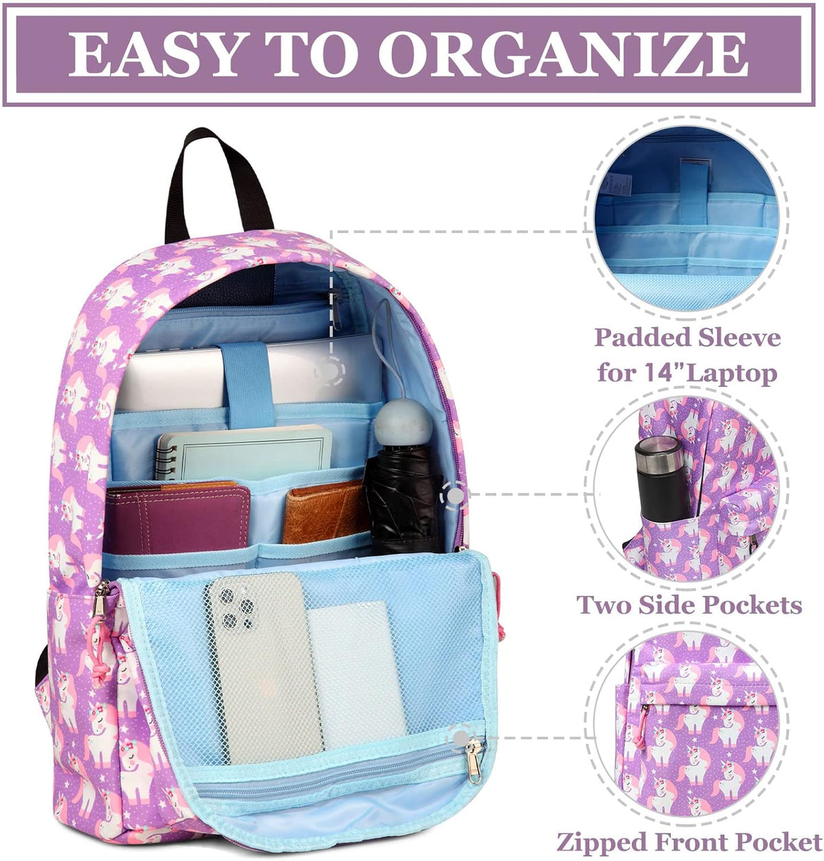 VASCHY Lightweight School Backpack for Women with Sleeve for 14" Laptop - PuriLite