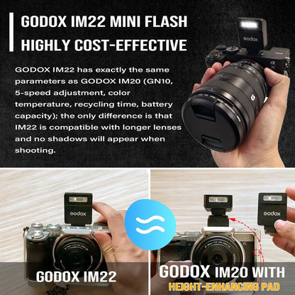 Godox Flash Godox iM22 Mini Camera Flash - GN10/470 mAh/Type-c Charge/440 Full-Power Flashes/3s Recycle Times/5 Power Levels/Manual, Camera Flash for Sony zv1/Sony zve10/Ricoh gr3/Fujifilm f1 etc. - PuriLite