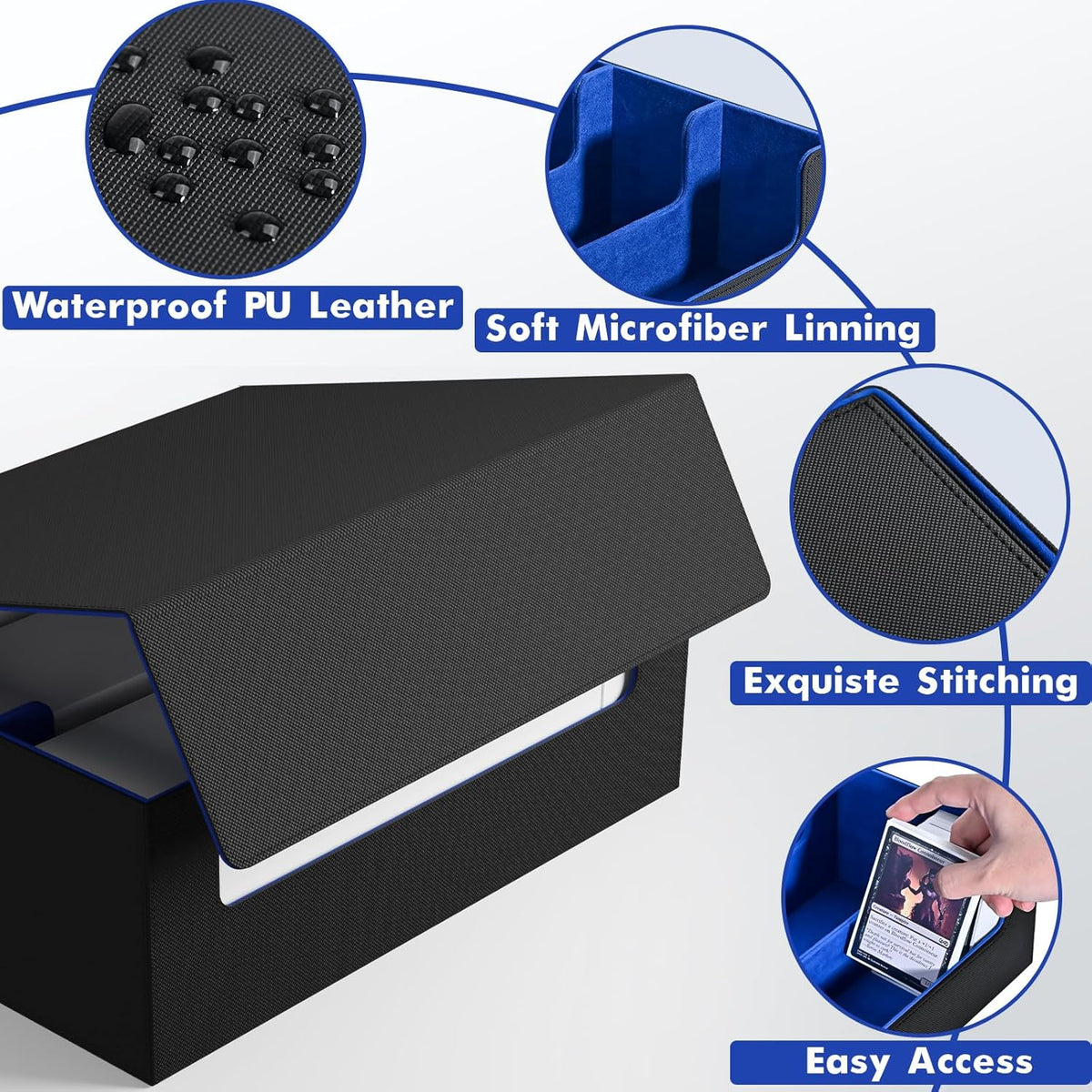 ZLCA Card Storage Box for MTG PTCG, Commander Deck Box Holds 3000+ Cards, Card Storage Case with 4 Stoppers, Card Organizer for TCG Sport Cards (Black) - PuriLite