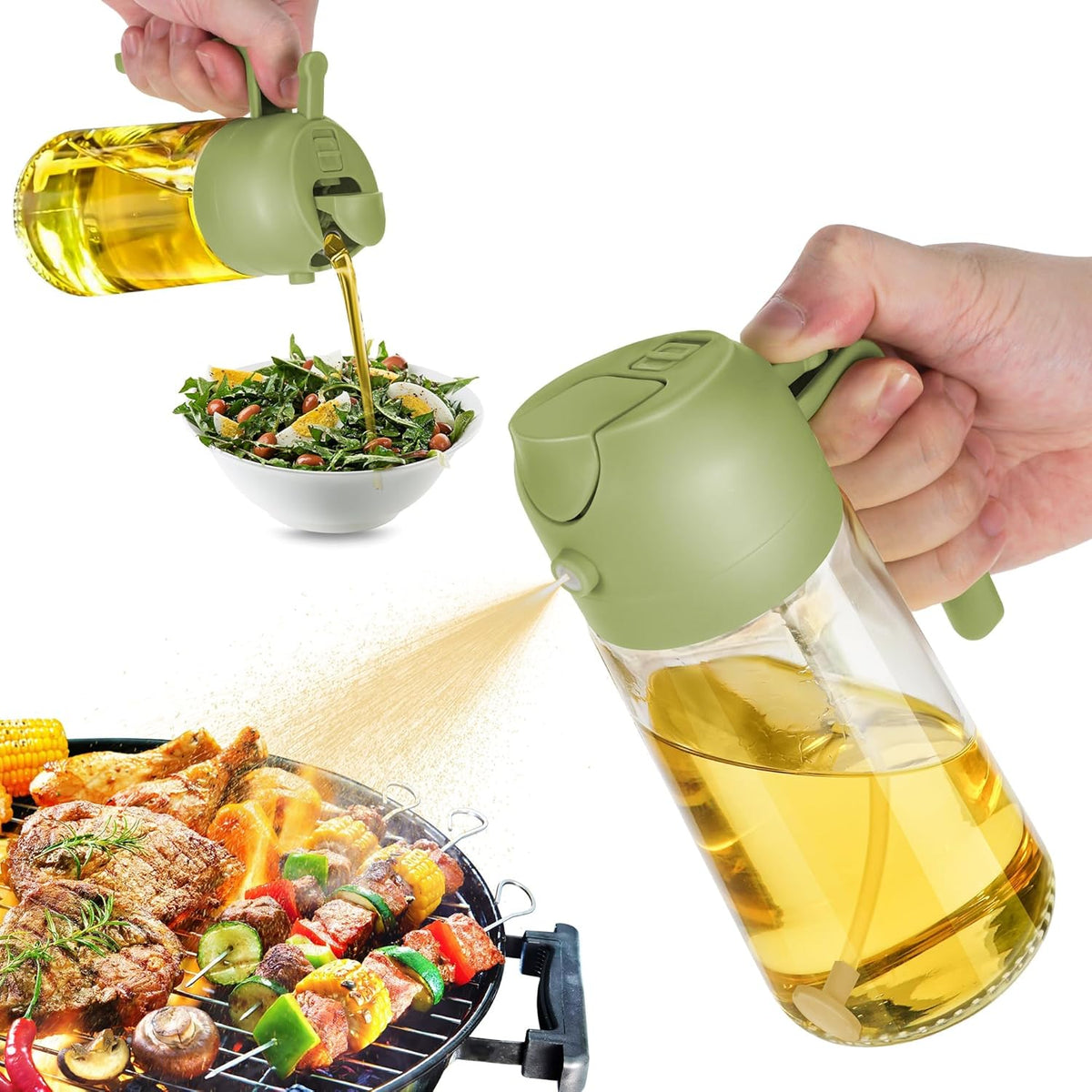 Purilite Select 470ml Glass Oil Sprayer &amp; Dispenser Bottle – 2-in-1 Flip Top - PuriLite