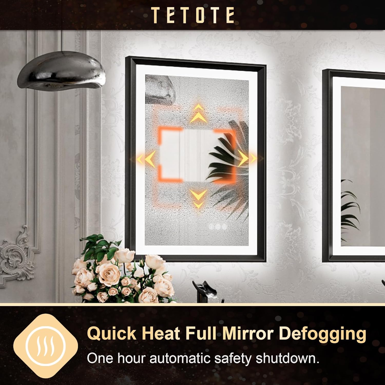 TETOTE 28x36 LED Mirror for Bathroom Black Metal Frame Frontlit & Backlit Lighted Vanity Mirror Baroque Gothic Anti Fog Stepless Dimmable White/Warm/Natural,Wall Mounted(Horizontal/Vertical) - PuriLite