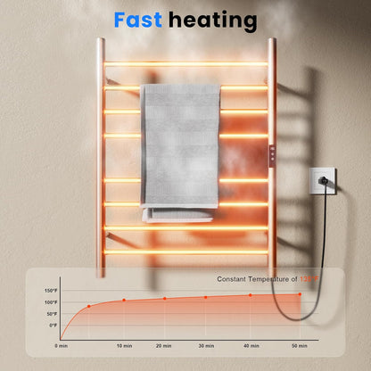 POPFLY Heated Towel Rack, Wall Mounted Electric Hot Towel Warmer, 4-Bar 304 Stainless Steel Small Heated Towel Warmer Rack for Bathroom with Timer and Temperature Control, Brushed - PuriLite