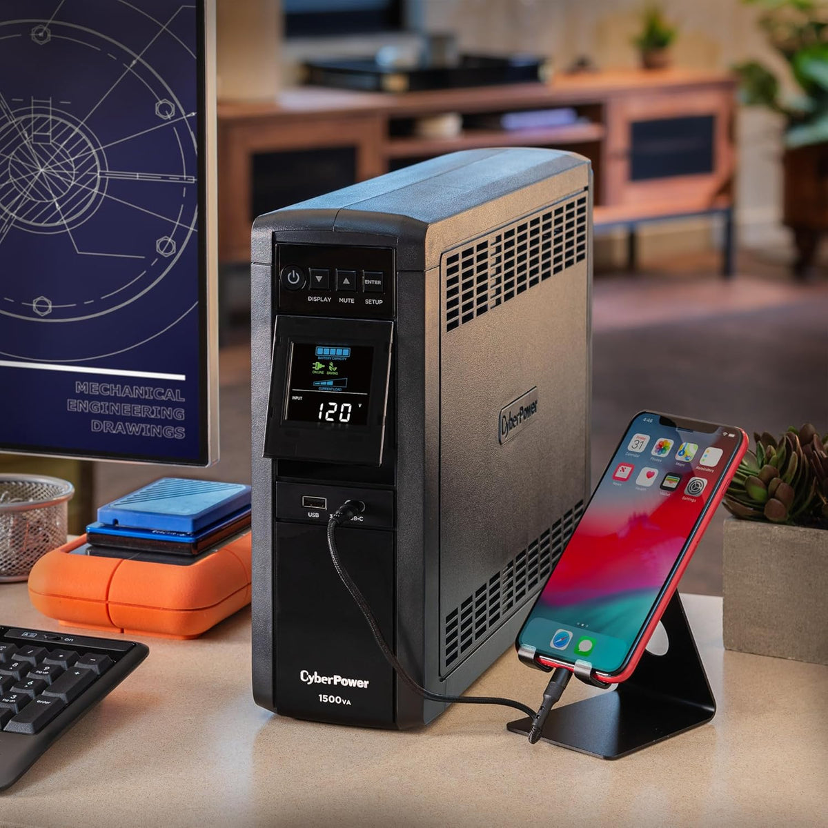 CyberPower CP1500PFCLCD PFC Sinewave UPS System, 1500VA/1000W, 12 Outlets, AVR, Mini Tower, Black - PuriLite