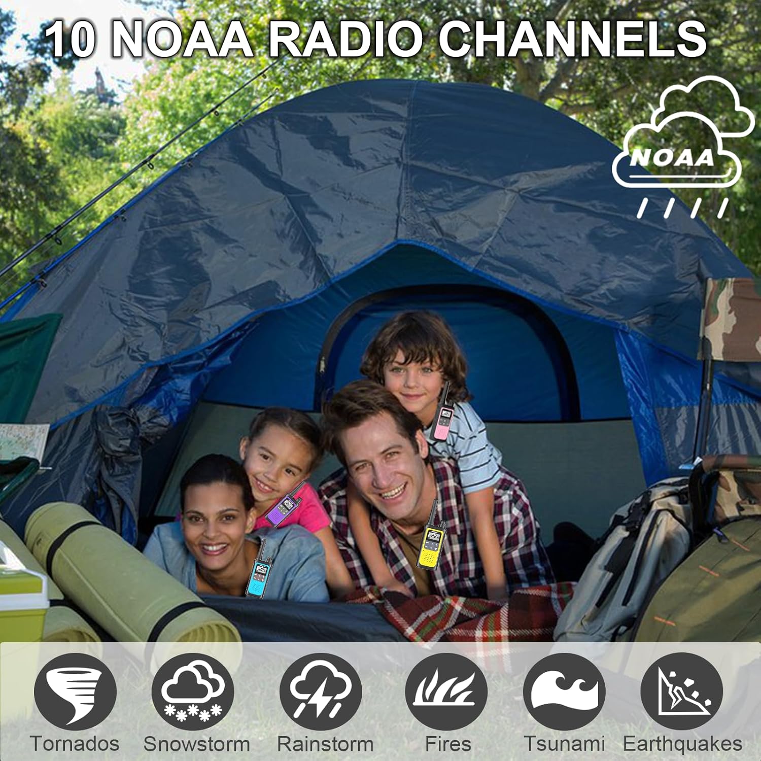 NXGKET Walkie Talkies Long Range for Adults Kids – Rechargeable Two Way Radio with 22 Ch, 1800mAh Battery, USB-C Charging, NOAA Weather, VOX, Flashlight – Great for Outdoor Camping & Hiking 4 Pack - PuriLite