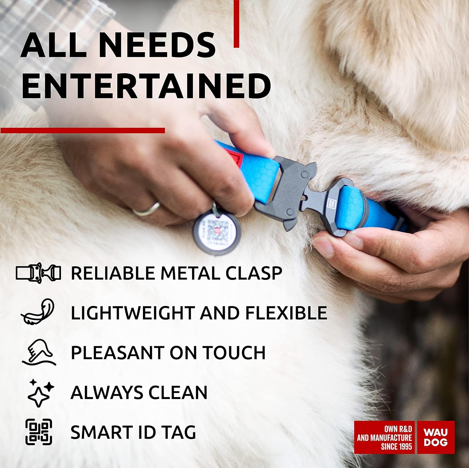 Waterproof Dog Collar - Adjustable Glow Dog Collar for Large Dogs, Small and Medium Dogs - Heavy Duty Dog Collars with Durable Metal Clasp and QR Dog Tag - Glow in The Dark Dog Collars - PuriLite