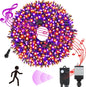 Tcamp 105FT 300 LED Purple Orange Halloween Decorations Lights Motion Activated Sync with 4 Scary Music, 6 Modes Halloween String Lights for Party Yard Outdoor Indoor Decor (3 Sets Connectable) - PuriLite