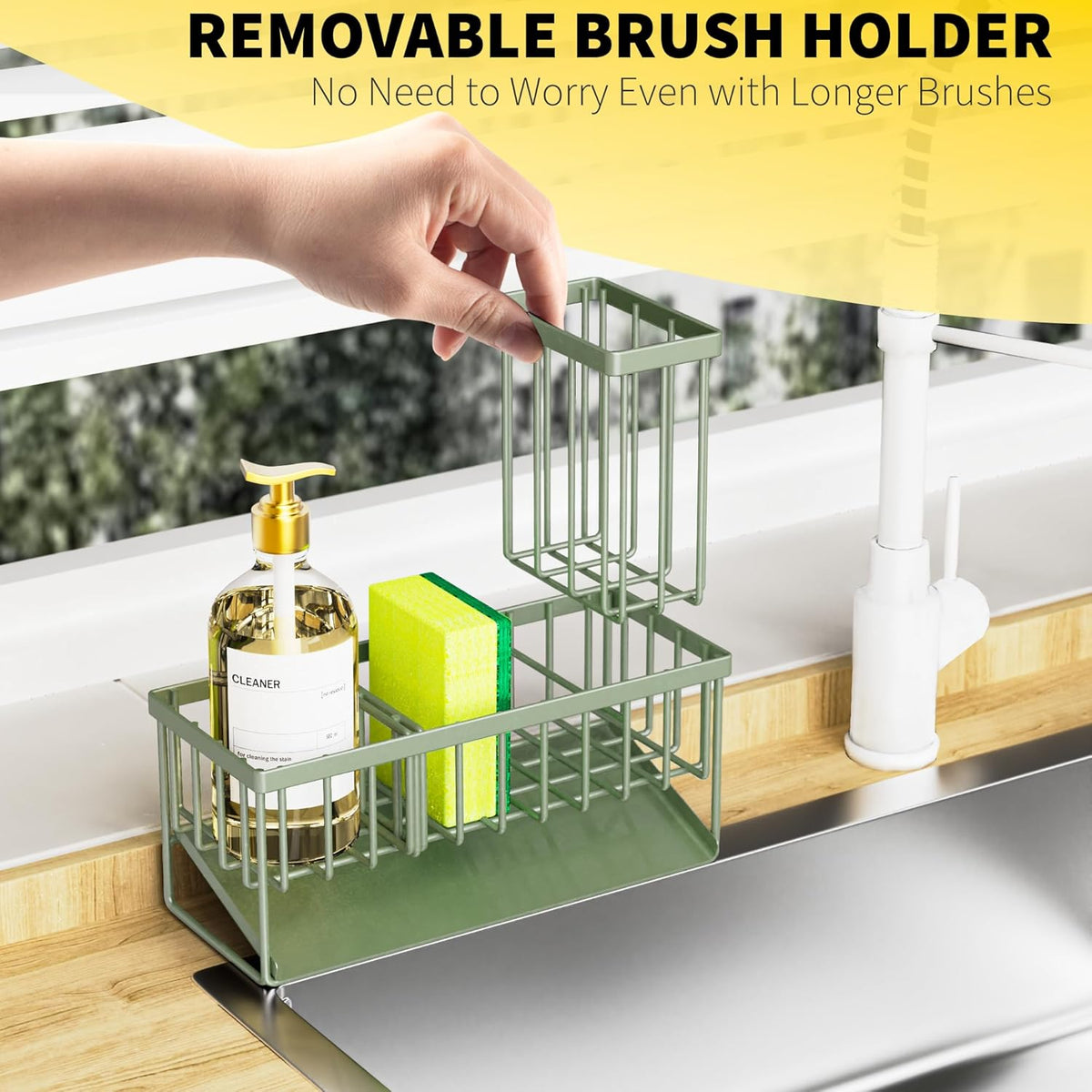 Cisily Kitchen Sink Caddy Organzier with High Brush Holder, Sponge Holder for Sink, 304 Rustproof Stainless, Kitchen Countertop Soap Dispenser Organizer, Kitchen Decor and Accessories (Black) - PuriLite