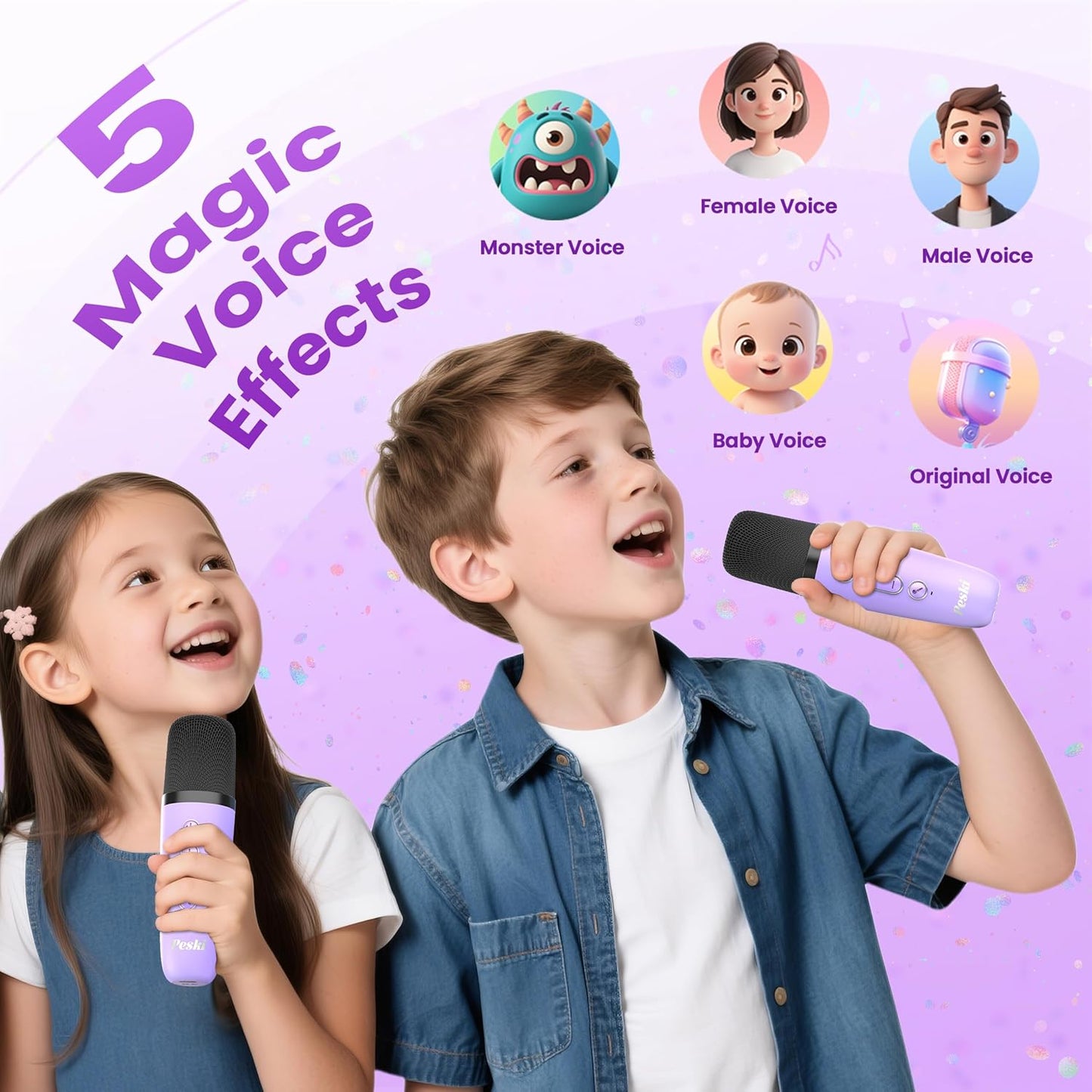 Karaoke Machine for Kids Adults, Portable Bluetooth Mini Karaoke Microphone Singing Speaker Karaoke Player with 2 Wireless Mic Toys for All Smartphones,Birthday, Family,Home Party (Purple) - PuriLite