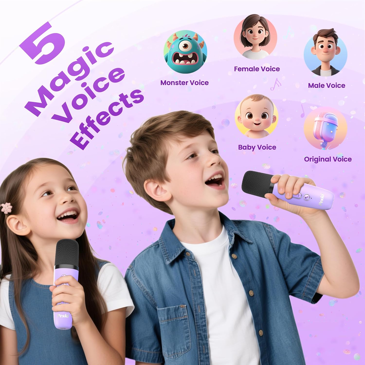 Karaoke Machine for Kids Adults, Portable Bluetooth Mini Karaoke Microphone Singing Speaker Karaoke Player with 2 Wireless Mic Toys for All Smartphones,Birthday, Family,Home Party (Purple) - PuriLite