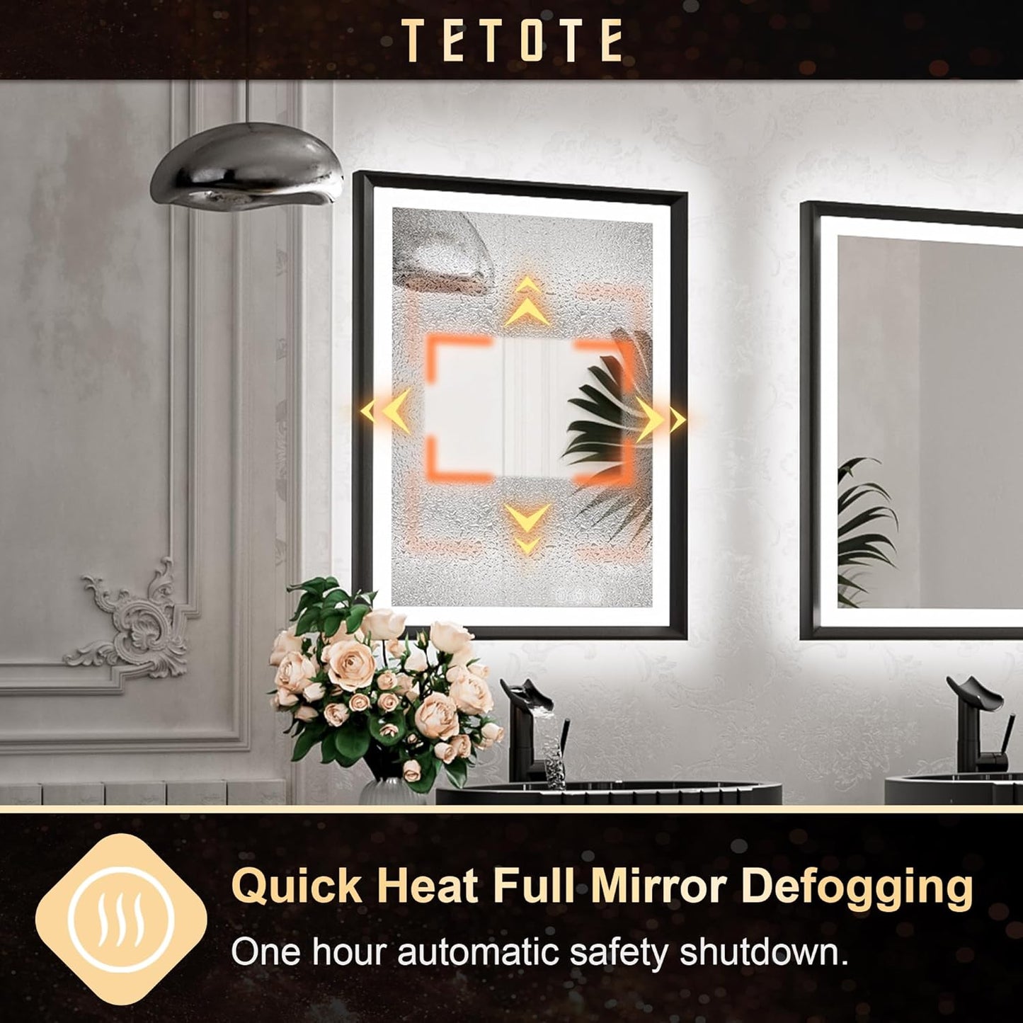 TETOTE 28x36 LED Mirror for Bathroom Black Metal Frame Frontlit & Backlit Lighted Vanity Mirror Baroque Gothic Anti Fog Stepless Dimmable White/Warm/Natural,Wall Mounted(Horizontal/Vertical) - PuriLite