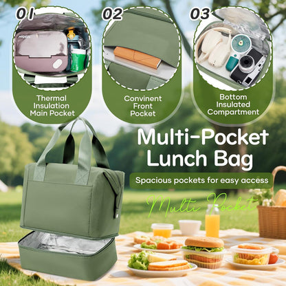 Lunch Bag Insulated Lunch Box Leakproof Lunch Tote Bags for Women Men,Portable Thermal Cooler Bag Lunch Containers with Shoulder Strap for Work, Family, Picnic, School, Outdoor,BBQ C2-Pinkpurple - PuriLite