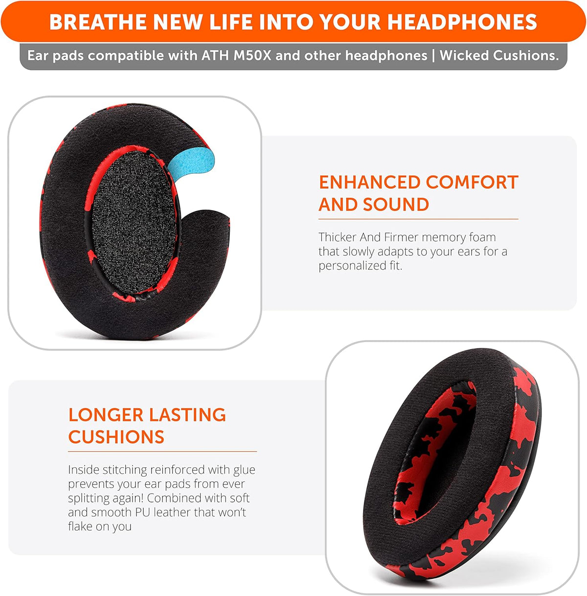 WC PadZ Velour - The Ultimate Upgraded Earpads by Wicked Cushions - Compatible with Audio Technica, HyperX, SteelSeries Arctis & More - Extra Thick - Bigger Opening - Softer Memory Foam | (Black) - PuriLite