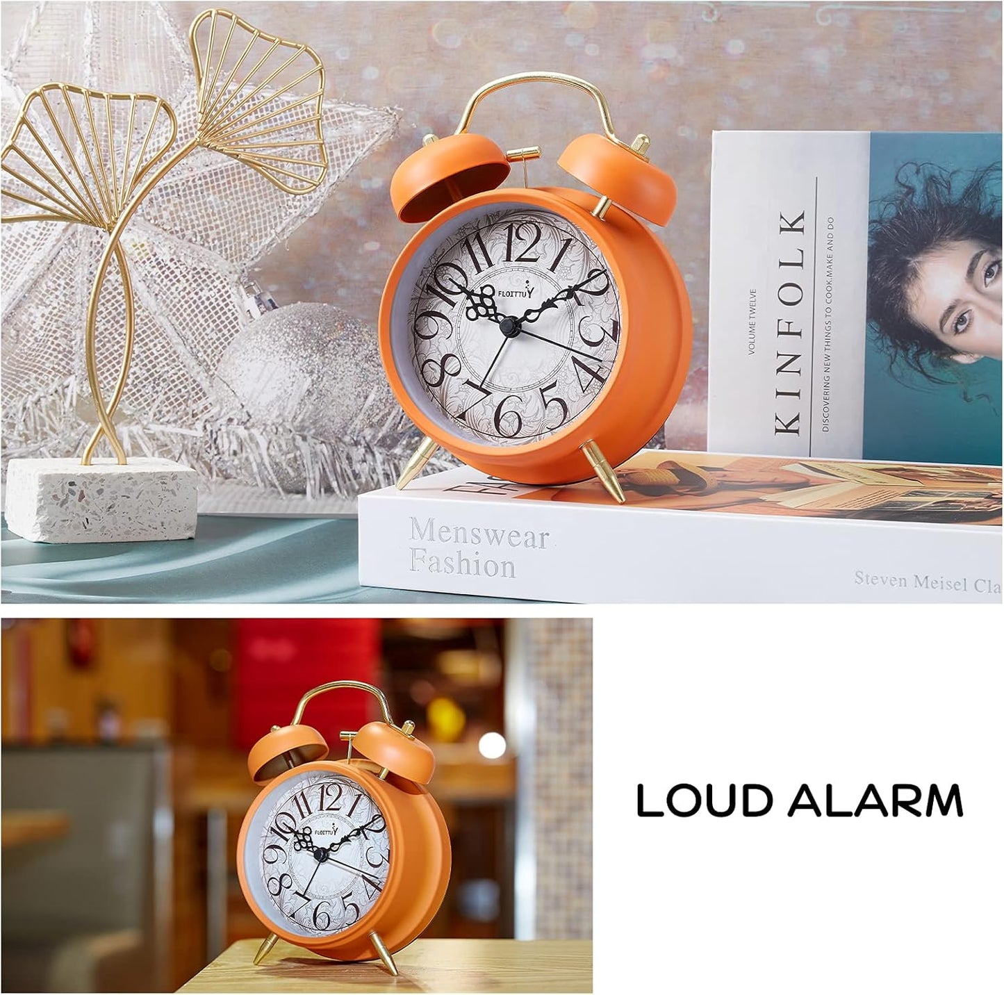 FLOITTUY Loud Alarm for Deep Sleepers 4'' Retro Twin Bell Alarm Clock with Backlight for Bedroom and Home Decoration(Retro White) - PuriLite