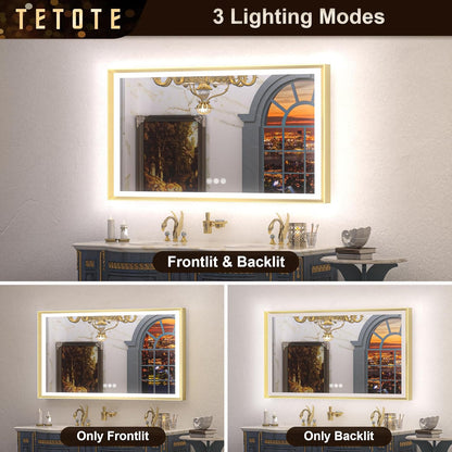 TETOTE 28x36 LED Mirror for Bathroom Black Metal Frame Frontlit & Backlit Lighted Vanity Mirror Baroque Gothic Anti Fog Stepless Dimmable White/Warm/Natural,Wall Mounted(Horizontal/Vertical) - PuriLite