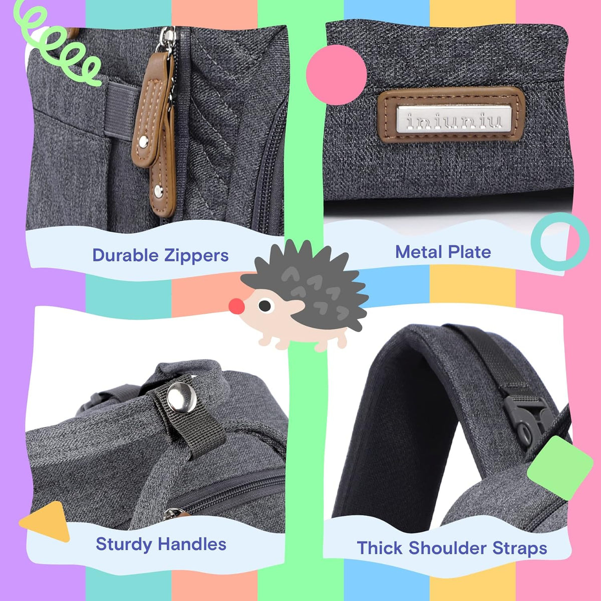 Diaper Bag Backpack, iniuniu Large Baby Bags with Diaper Pouch, Washable Changing Pad, Pacifier Case and Stroller Straps - PuriLite