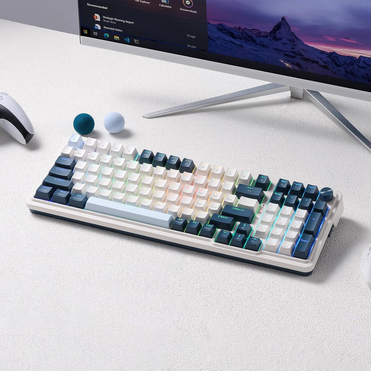 Redragon K686 PRO 98 Keys Wireless Gasket RGB Gaming Keyboard, 3-Modes Anime Mechanical Keyboard w/Hot-Swap Socket, Dedicated Knob Control & Sound Absorbing Pads, Custom Hi-Fi Linear Switch - PuriLite