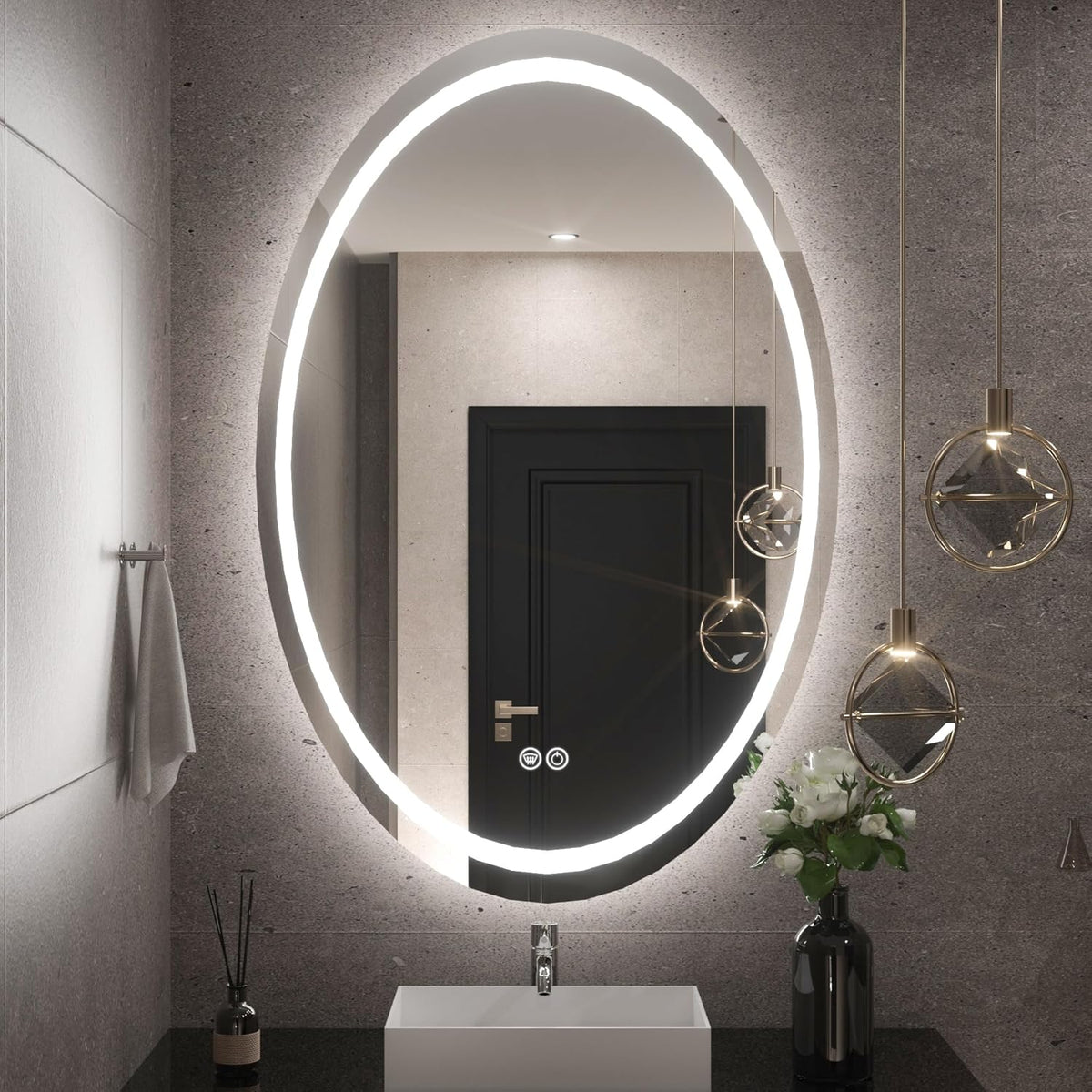 TETOTE 28 Inch Round LED Bathroom Vanity Mirror, Anti-Fog Dimmable Lights IP54 Waterproof Circle Makeup Wall Mounted Mirror - PuriLite