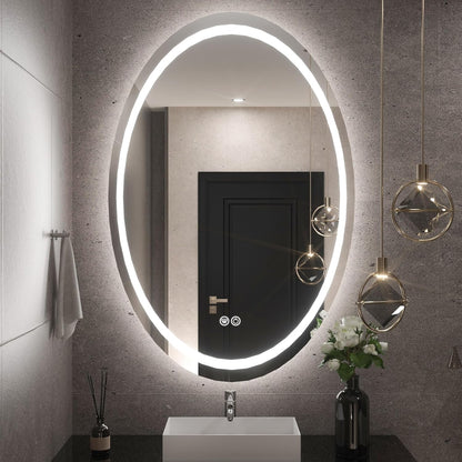 TETOTE 28 Inch Round LED Bathroom Vanity Mirror, Anti-Fog Dimmable Lights IP54 Waterproof Circle Makeup Wall Mounted Mirror - PuriLite