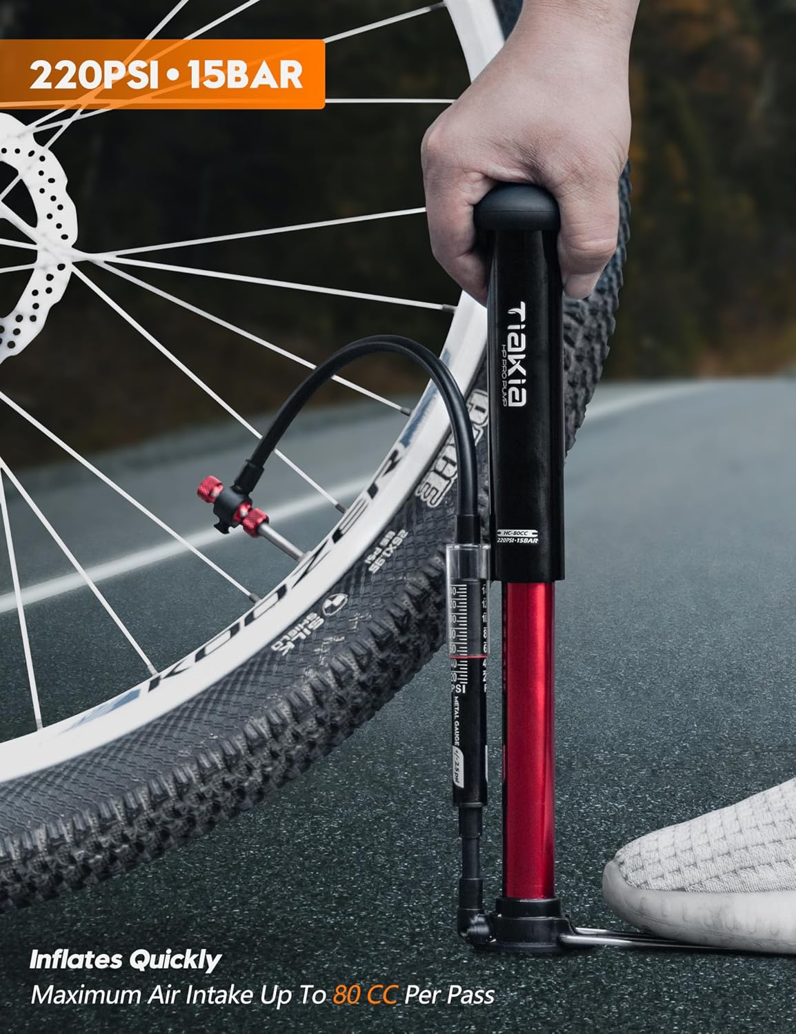 Tiakia Bike Floor Pump with Gauge High Pressure Portable Bike Pump High Volume Aluminum Tire Pump Small Bicycle Air Pump Fits Schrader Presta Valve Hand Pump for Bike Balls - PuriLite