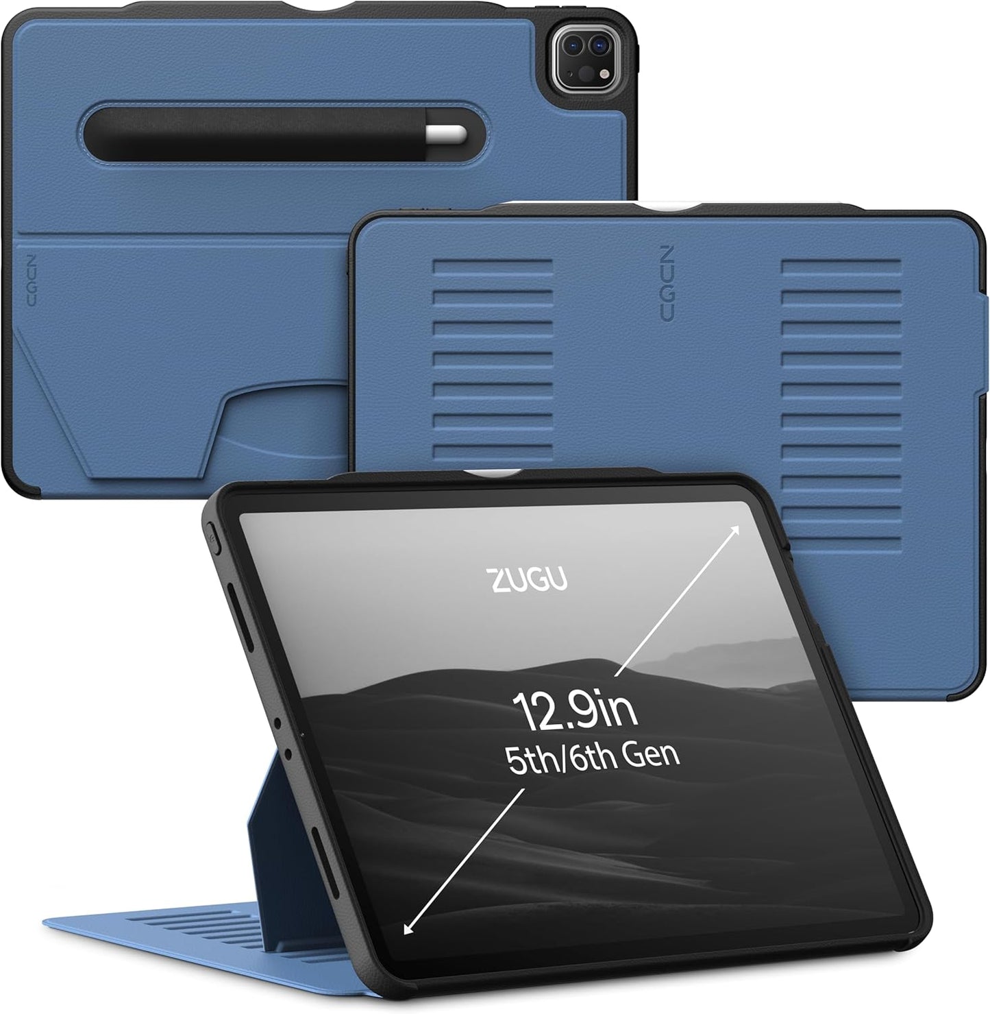 ZUGU iPad Pro 12.9 Case 2022/2021 6th & 5th Generation - Ultra Slim Protective Cover - Wireless Apple Pencil Charging - Convenient 10-Angle Magnetic Stand & Auto Sleep/Wake [ Black ] - PuriLite