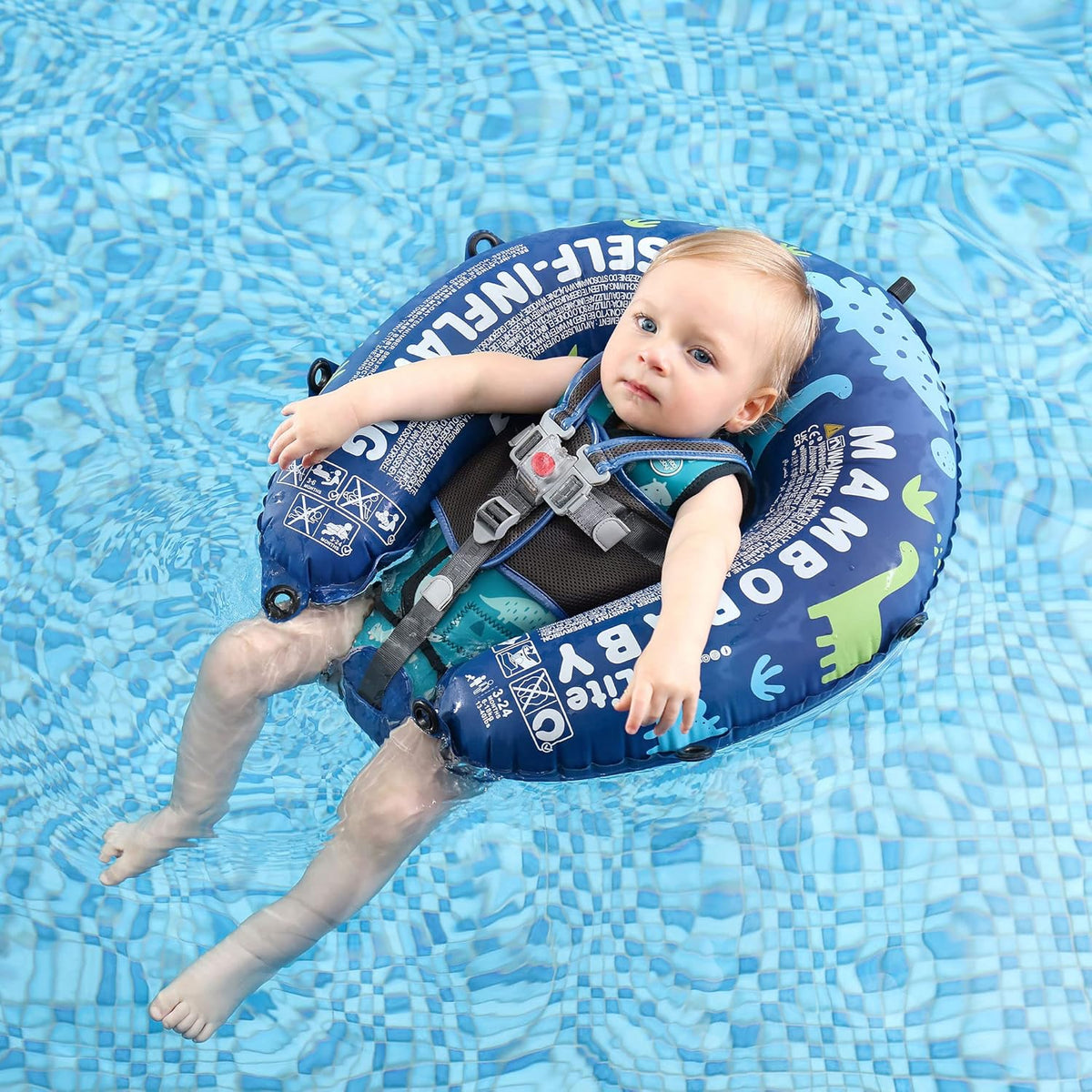 Mambobaby Baby Swim Float with Canopy, Non-Inflatable Solid Baby Float, Upgrade Soft Skin-Friendly Material Infant Swim Float - PuriLite