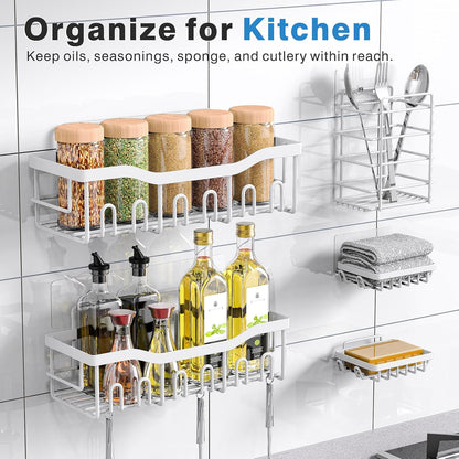 EUDELE 5-Pack Rustproof Stainless Steel Shower Caddy – No Drill Adhesive Bathroom Organizer with Large Capacity, Spacious Shower Shelves for Inside Shower, Kitchen & Home Decor Storage - PuriLite