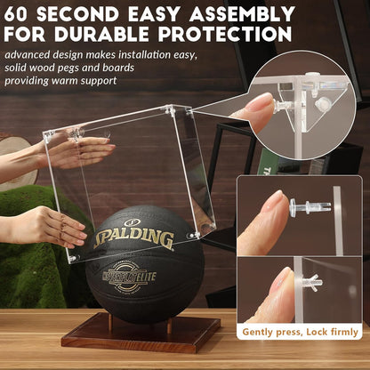 JupDec Baseball Display Case, Clear Cube Baseball Holder with Wooden Base, Autograph Baseball Stand Box for Single Ball, Acacia Wood, Brown, 1 Pack - PuriLite