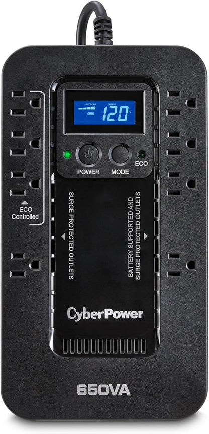 CyberPower EC850LCD Ecologic Battery Backup & Surge Protector UPS System, 850VA/510W, 12 Outlets, ECO Mode, Compact, Uninterruptible Power Supply - PuriLite