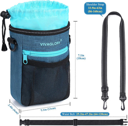 VIVAGLORY Dog Training Treat Pouch, 4Ways to Wear Dog Treat Bags, Built in Dog Waste Bag Dispenser Treats Training Bags with Reflective Adjustable Shoulder Strap, Heather Blue - PuriLite