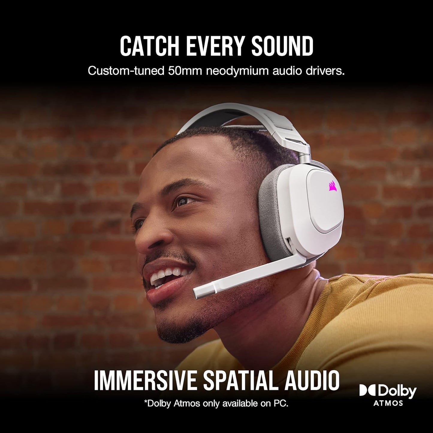 Corsair HS80 RGB USB Premium Gaming Headset with Dolby Audio 7.1 Surround Sound (Broadcast-Grade Omni-Directional Microphone, Memory Foam Earpads, High-Fidelity Sound, Durable Construction) Carbon - PuriLite