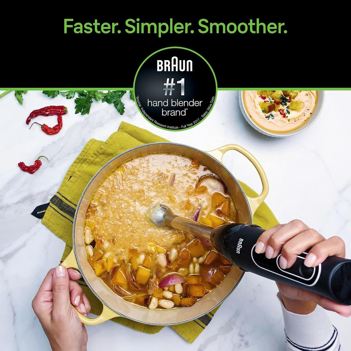 Braun MultiQuick 5 Immersion Hand Blender - Patented Technology - Powerful 350 Watt - Dual Speed - Includes Beaker, Whisk, MQ505, Black - PuriLite