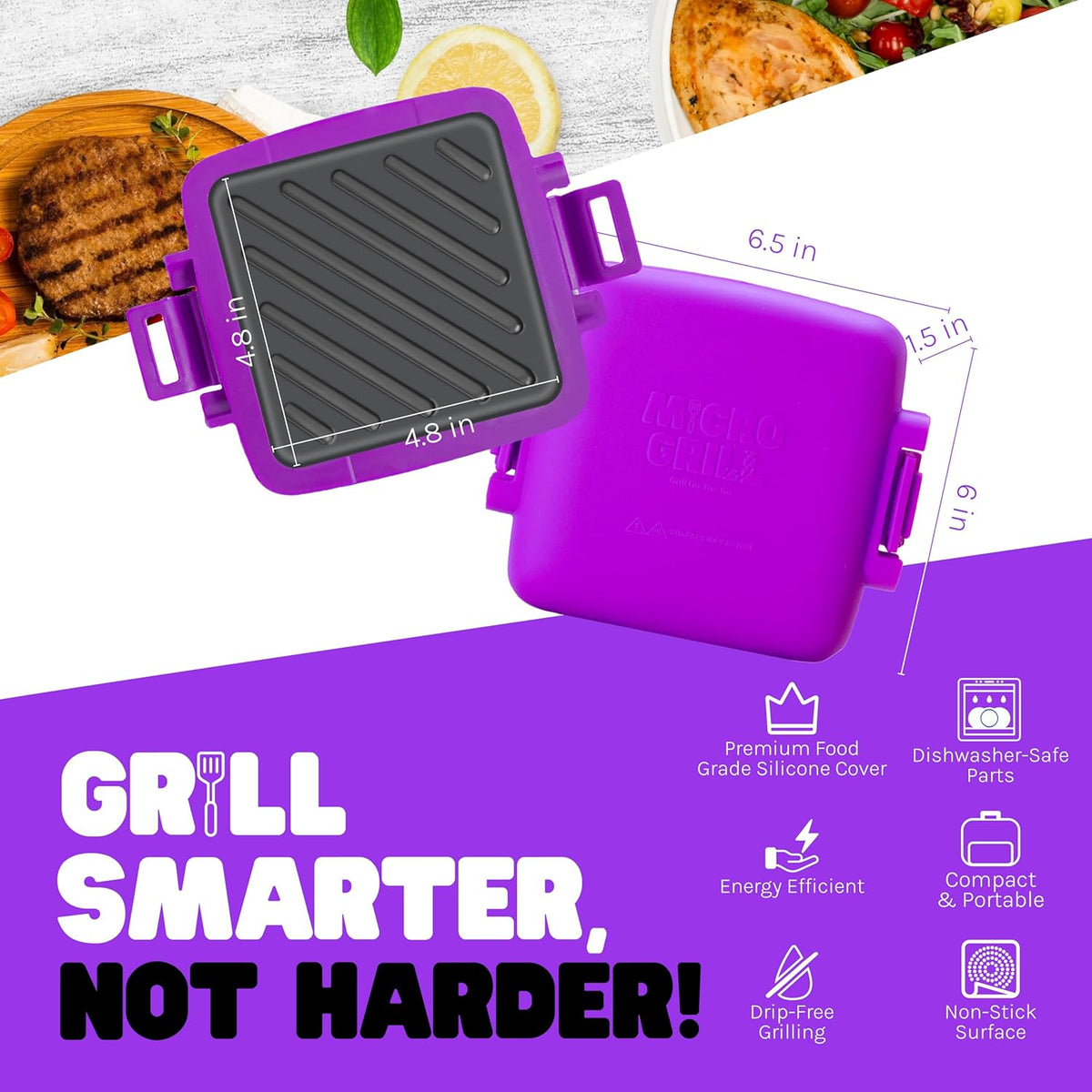Micro Grill | Microwave Sandwich Maker - Grilled Cheese Sandwich Maker - Munchy - Toastie Maker- Panini Press - Travel Sandwich Maker (Purple) - PuriLite